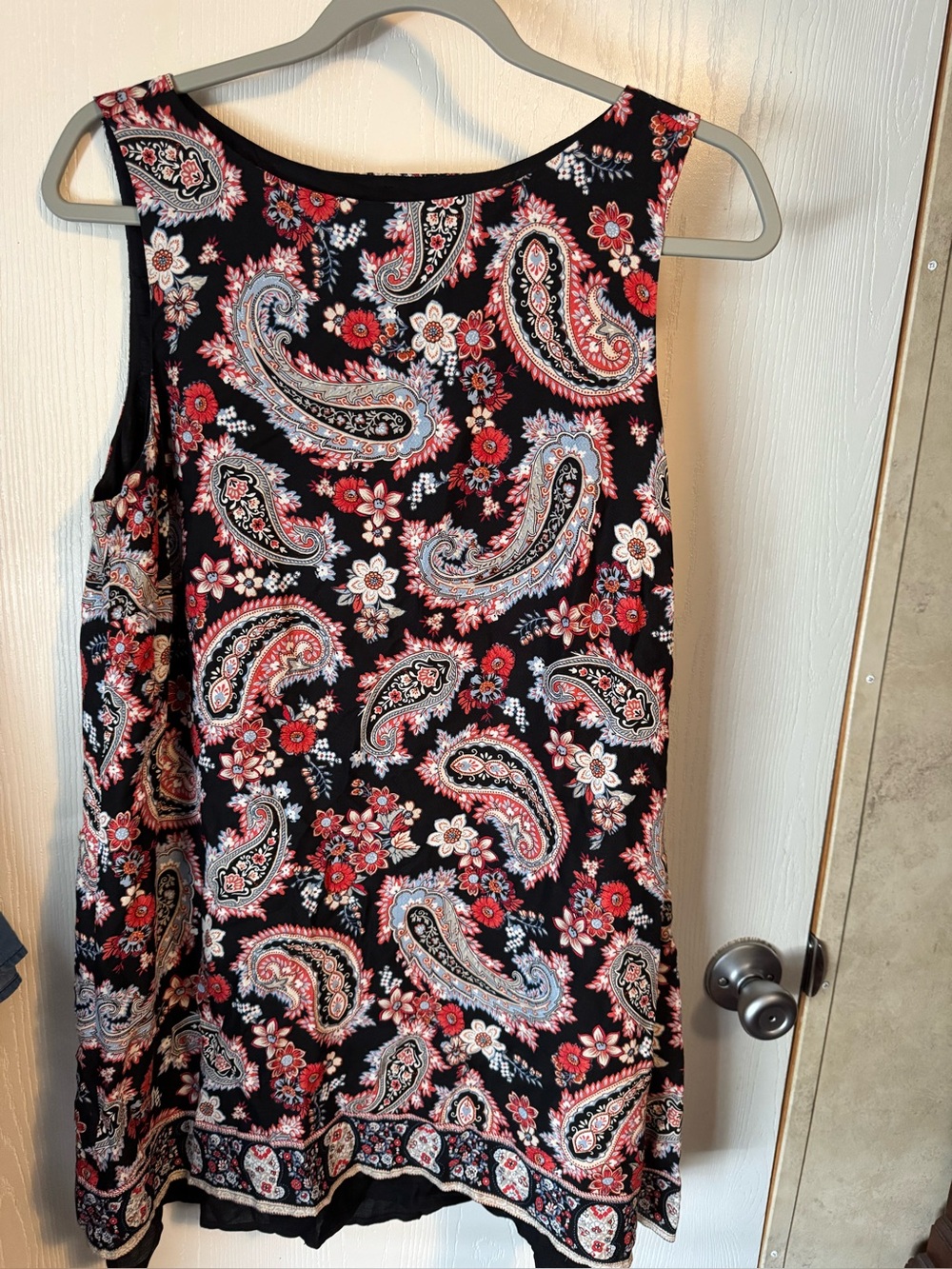 J. Jill Navy Floral Paisley Blouse with Red and White Accents
